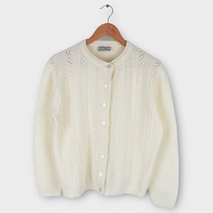 Cuddle Knit Wintuk Cream Pointelle Cardigan Sweater Women's Medium Made In USA